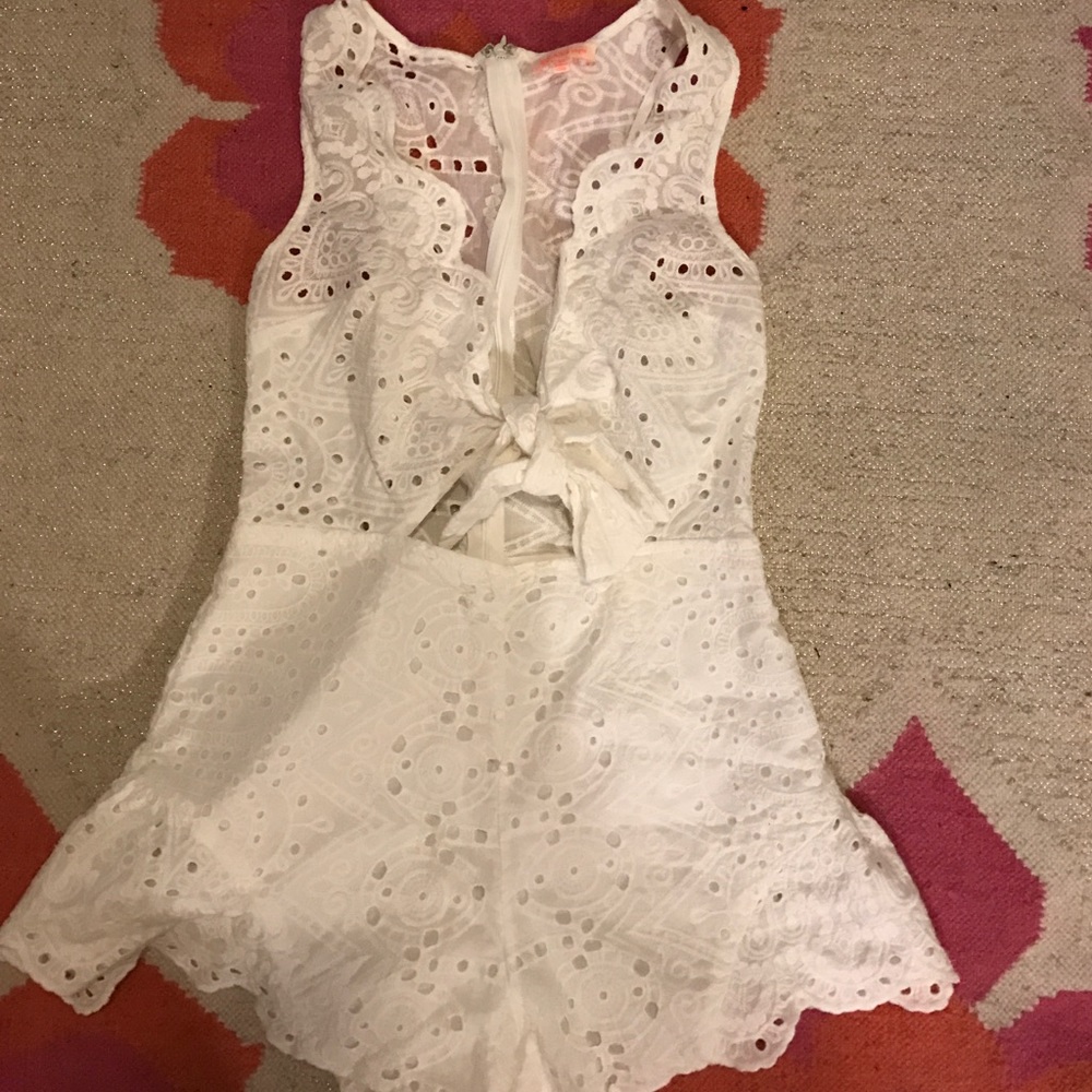 White tie crochet romper
