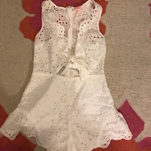 White tie crochet romper