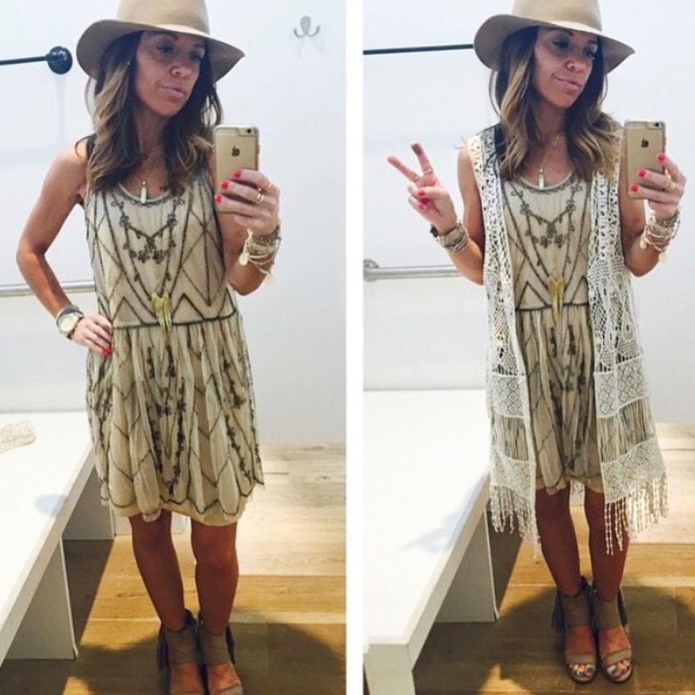 Nude Beaded Baby Doll Dress