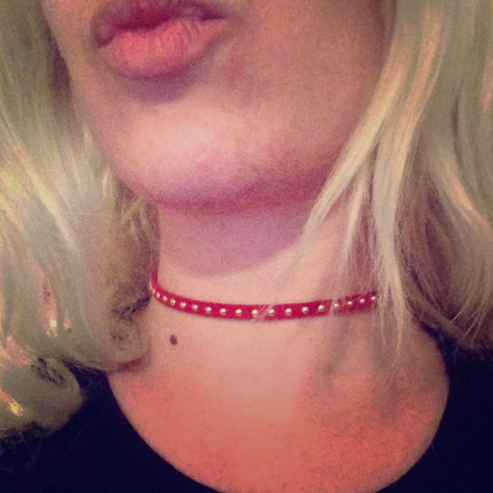 Red Gold Studded Suede Adjustable Choker Necklace