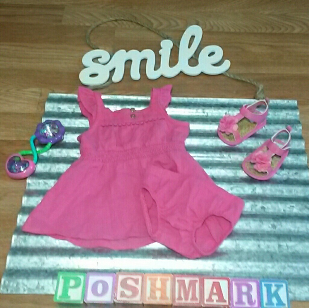 Carter's dress + bloomers + sandals.