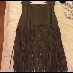 Army green suede fringe vest