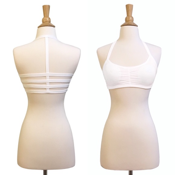 fairlygirly Tops - Strappy T Back Caged Padded Halter Bralette White