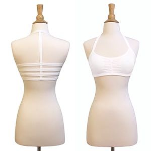 Strappy T Back Caged Padded Halter Bralette White Strappy T Back Caged Padded Halter Bralette White