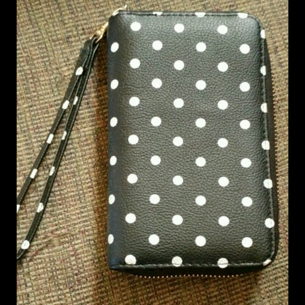 Black and white polka dot clutch
