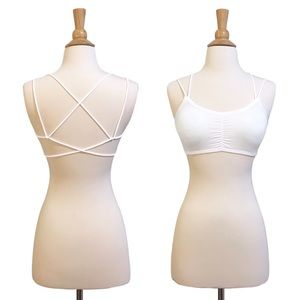 Strappy Cross Back Caged Padded White Bralette Strappy Cross Back Caged Padded White Bralette
