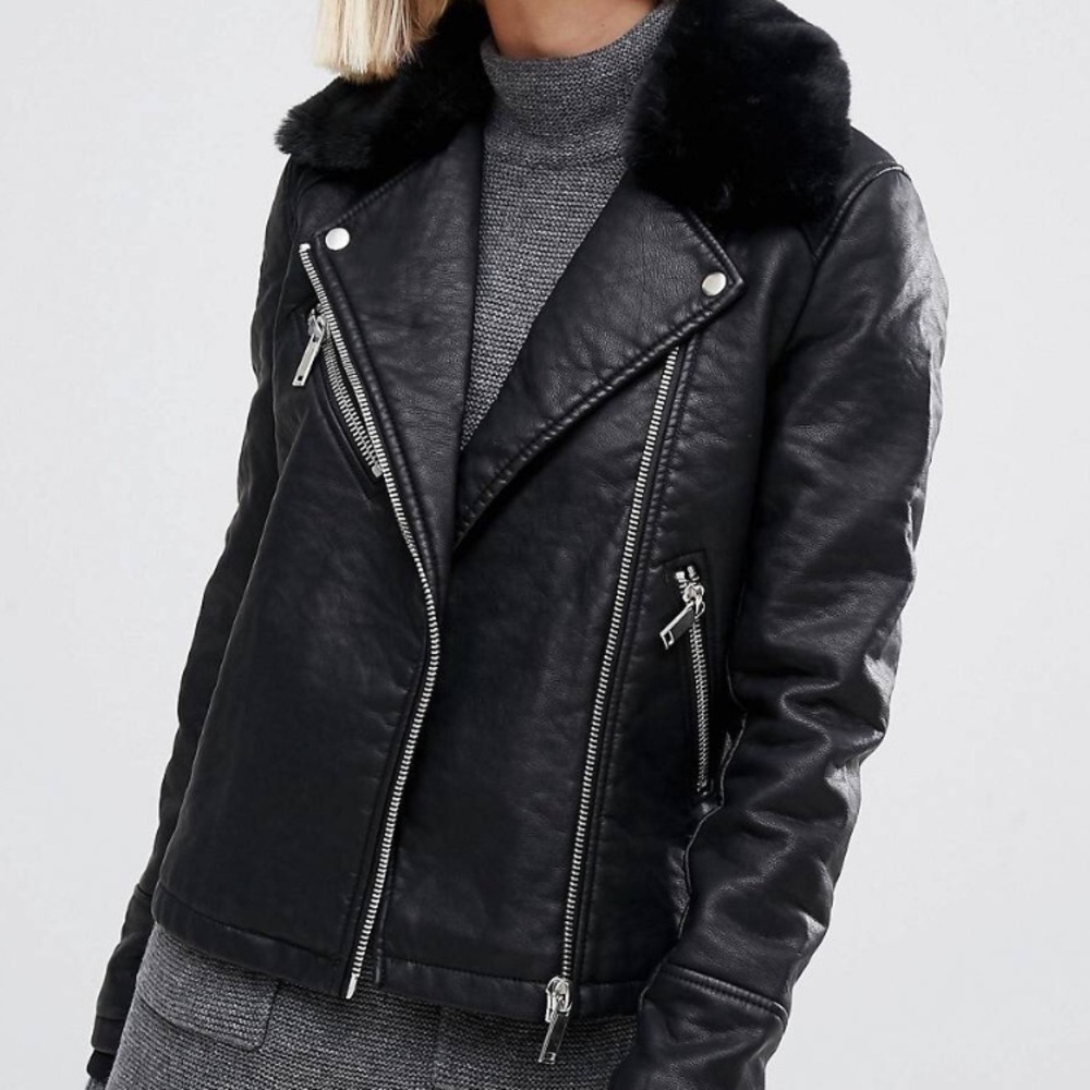 ASOS Leather Jacket with Faux Fur lining