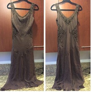 Brown Crochet Lace Boho Bohemian Dress Maxi