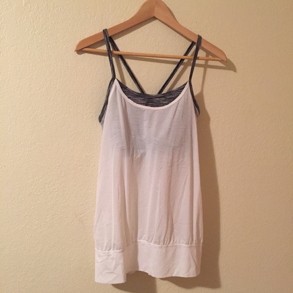 White mesh workout top with built in bra