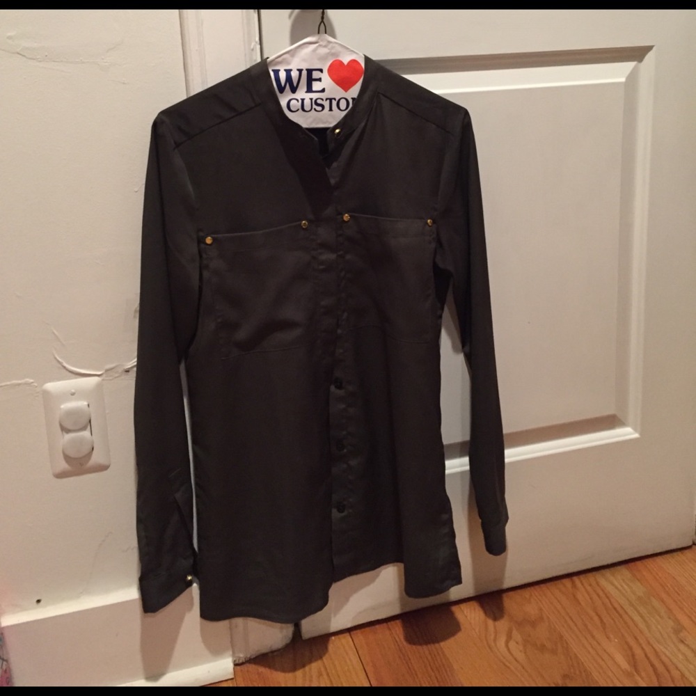 Michael Kors green military silky blouse