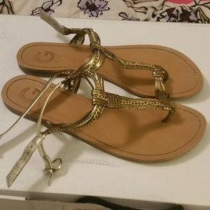 Gold guess thong sandals