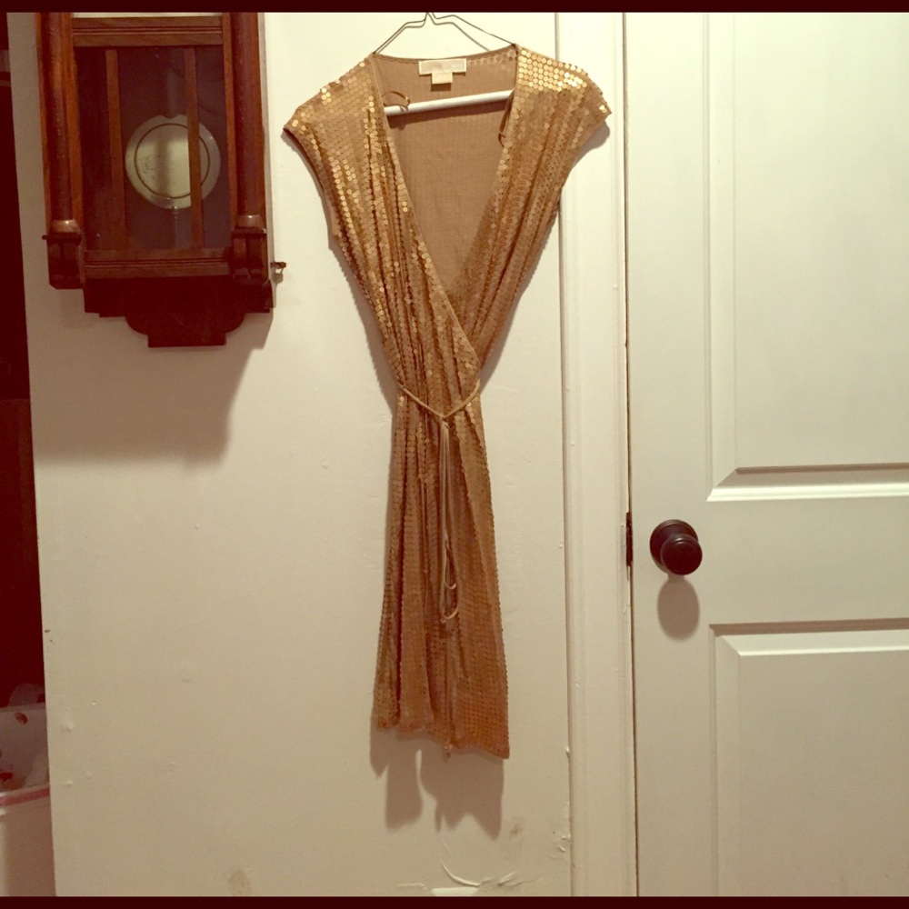 Gold sequin wrap party dress