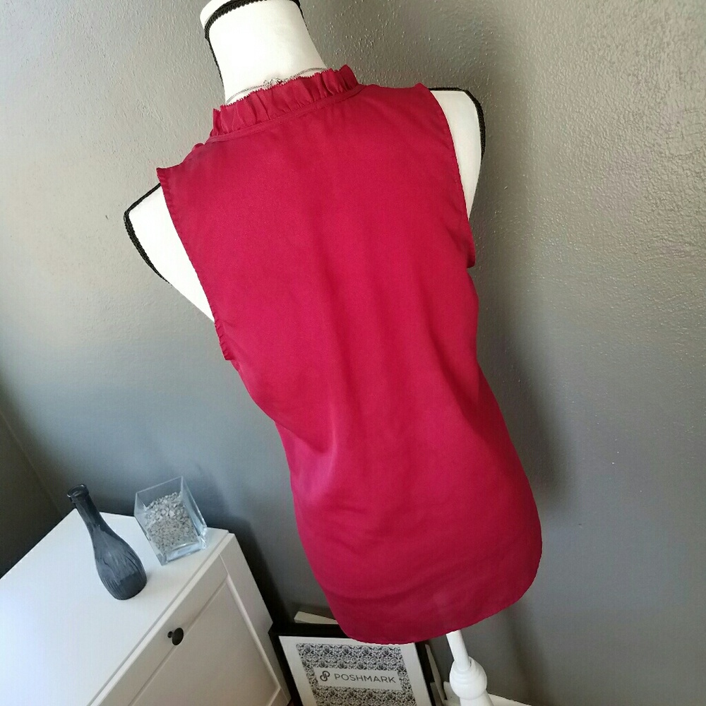 Sleeveless Magenta Blouse-Ruffle/Button Front - Picture 2 of 5