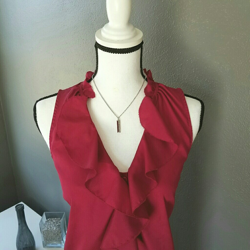 Sleeveless Magenta Blouse-Ruffle/Button Front - Picture 3 of 5