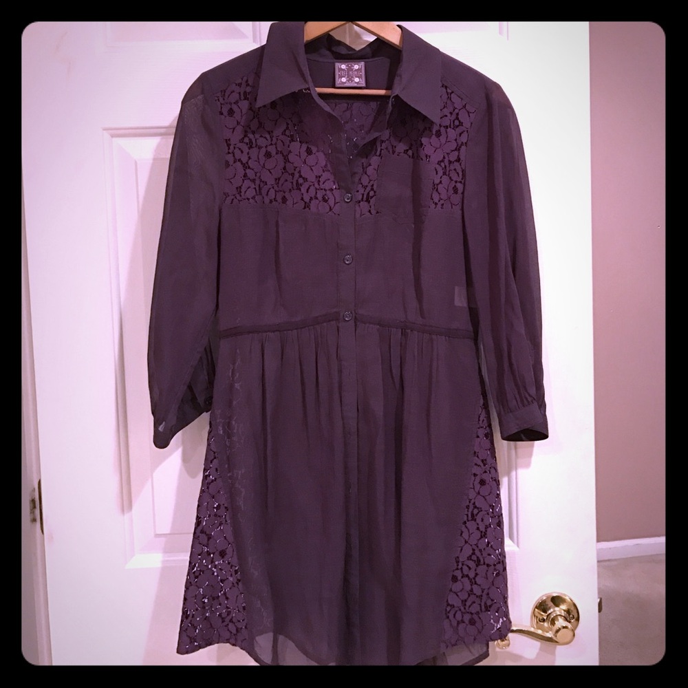 Free People plum shear/lace dress-- midi/mini
