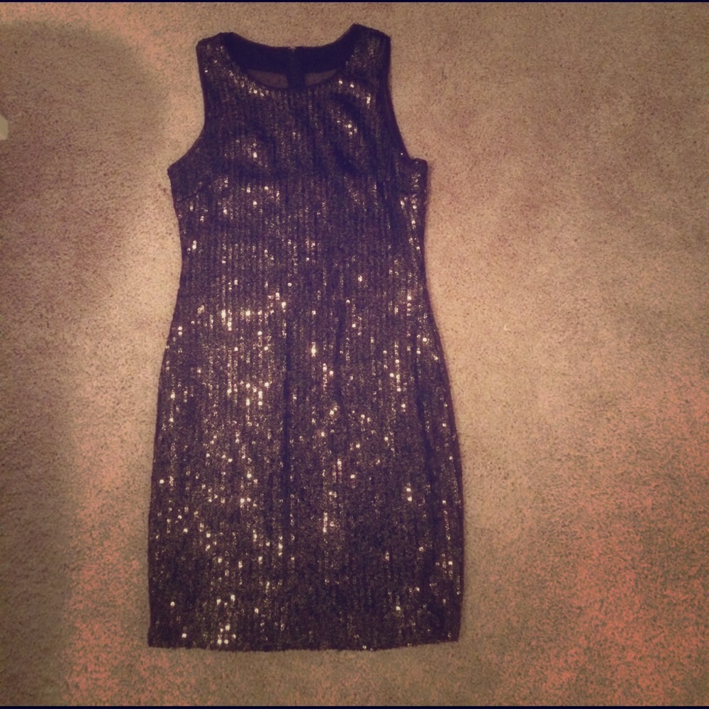 Bisou bisou black and gold sequin dress