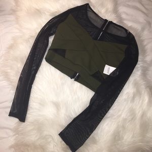NWT. Olive & black crop top. Zippered back.
