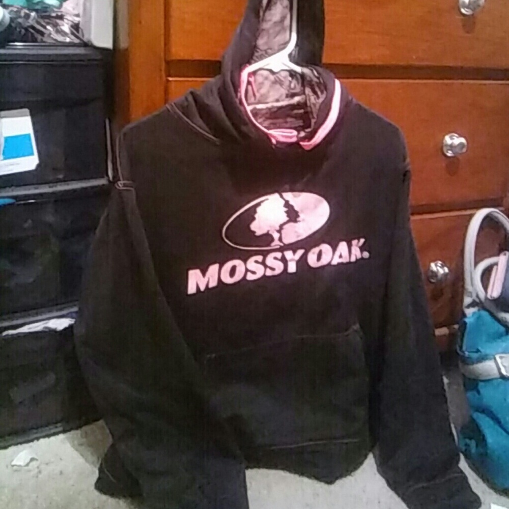Mossy Oak brand black sweatshirt with mossy oak