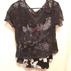 WHBM Floral Sleeveless Top w/ Lace Overlay