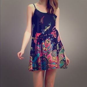Navy and paisley spaghetti strap dress