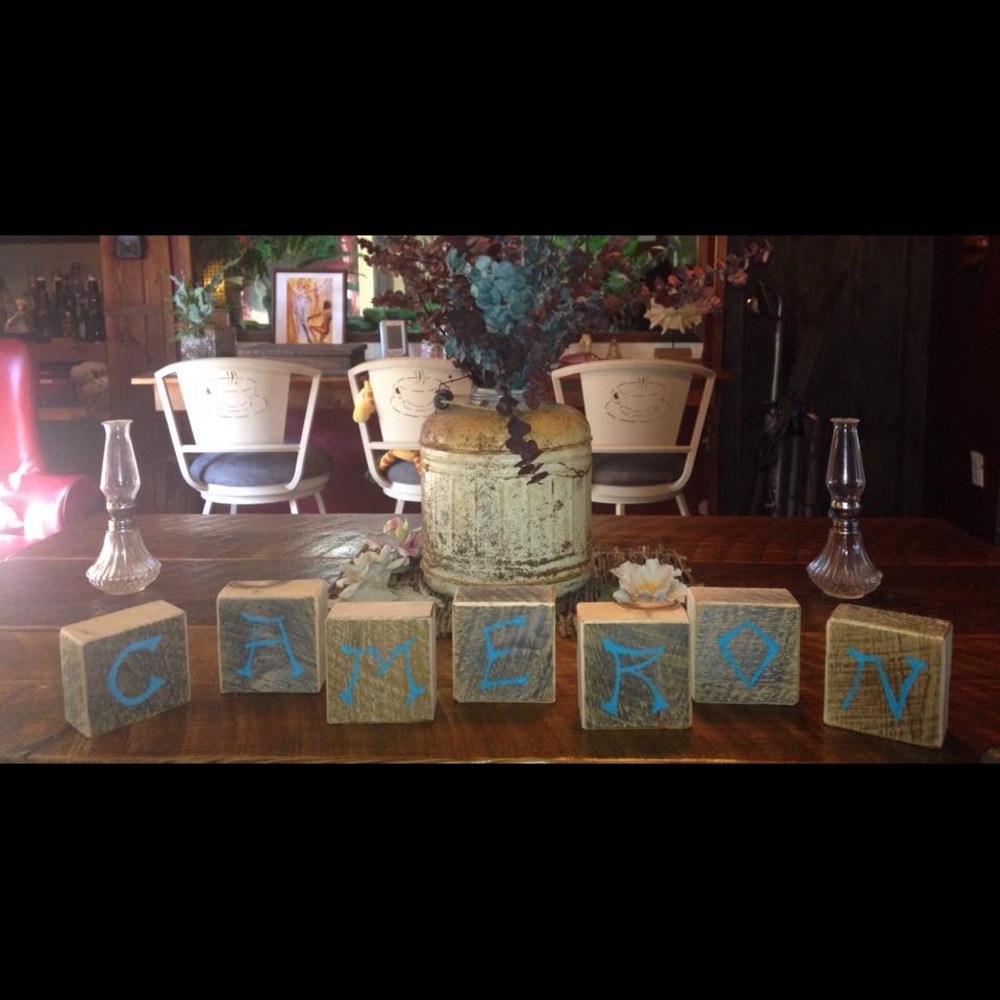 Hand painted 4" blocks.