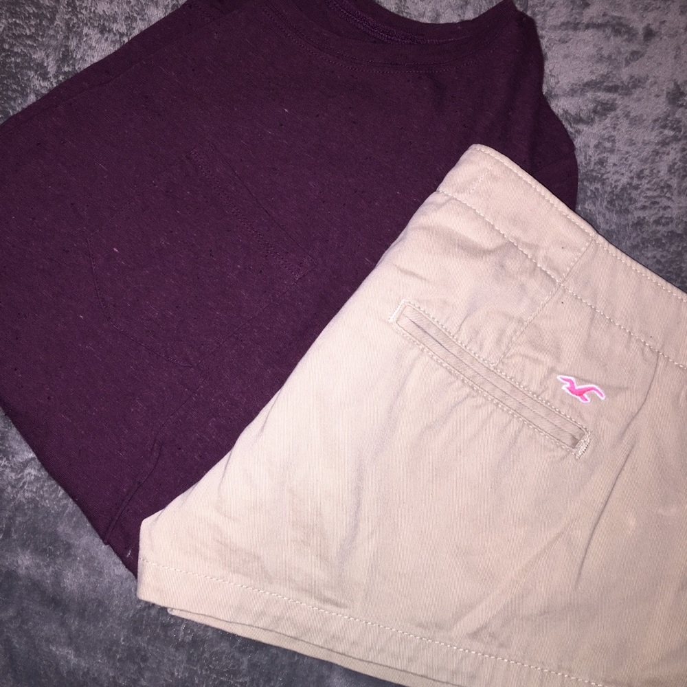 Maroon pocket T-Shirt + Hollister khaki shorts
