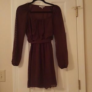 Burgundy dress with chevron detail overlay
