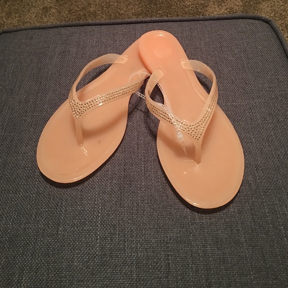 reLux Shoes - Jelly Flip Flops with Gold Rhinestones