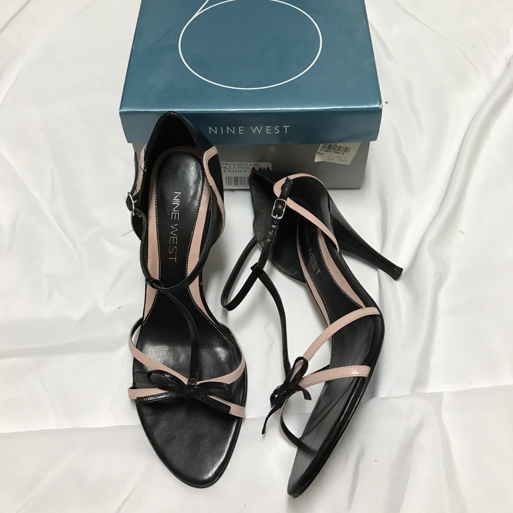 Nine West blush pink and black sandals.