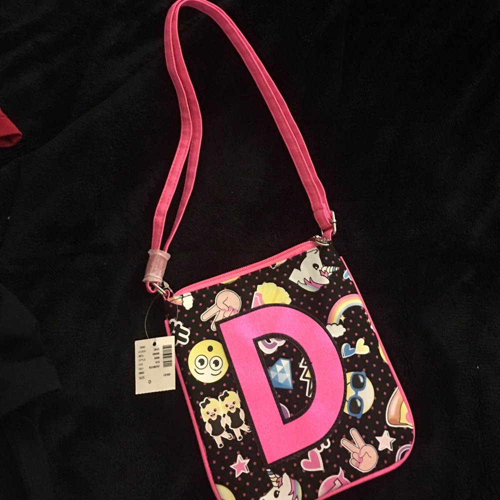 NWT Justice "D" initial emoji crossbody bag