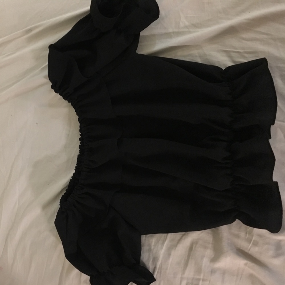 Black off shoulder frills top