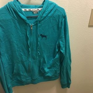 Teal blue Pink Zip up Hoodie