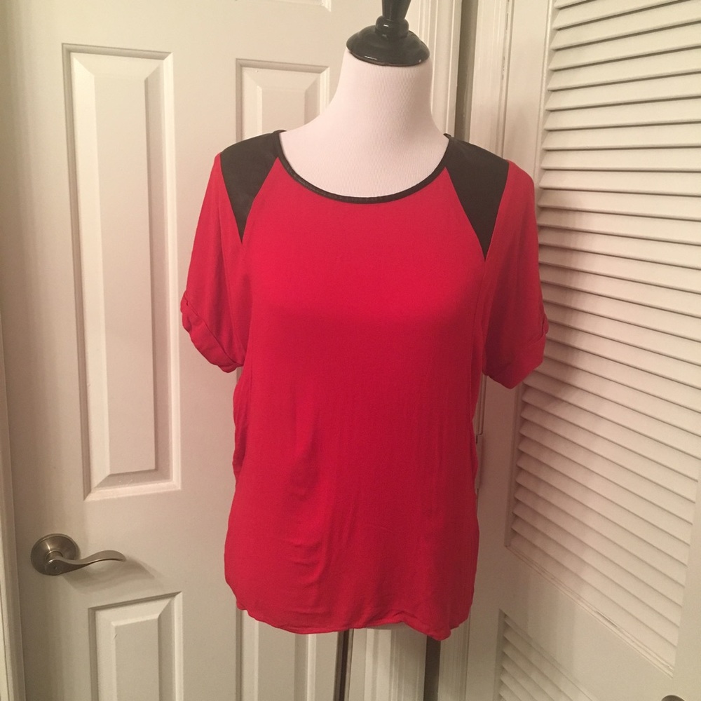 Ella moss Red Top with Faux Leather Triangles 3
