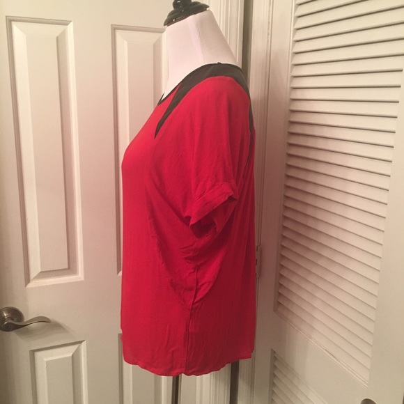 Ella moss Red Top with Faux Leather Triangles 3 - Picture 2 of 7