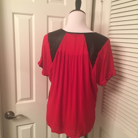 Ella moss Red Top with Faux Leather Triangles 3 - Picture 3 of 7