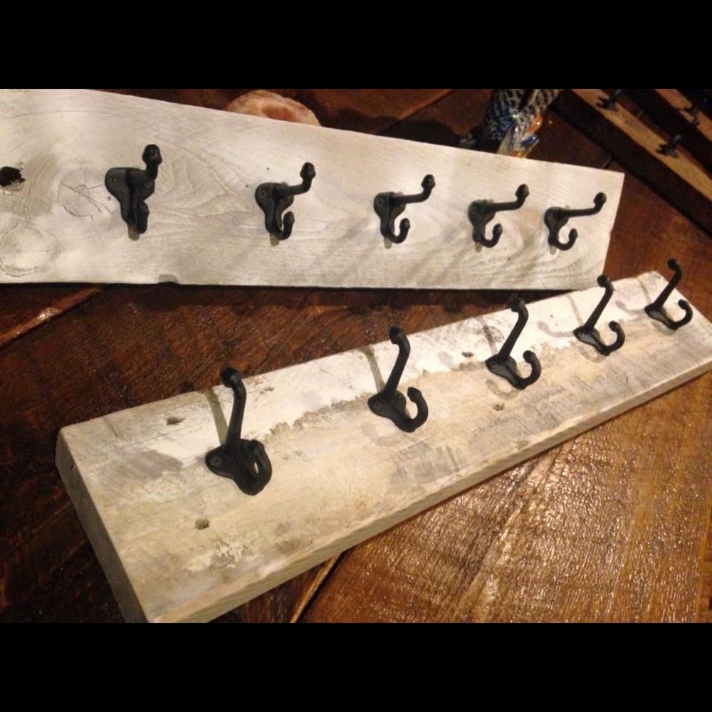 Barn wood white wash coat rack.