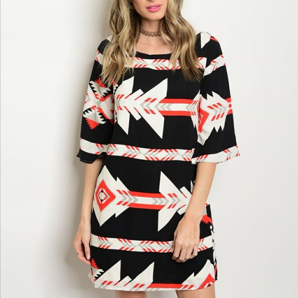 BLACK RED WHITE TUNIC SHIFT DRESS - Picture 7 of 8