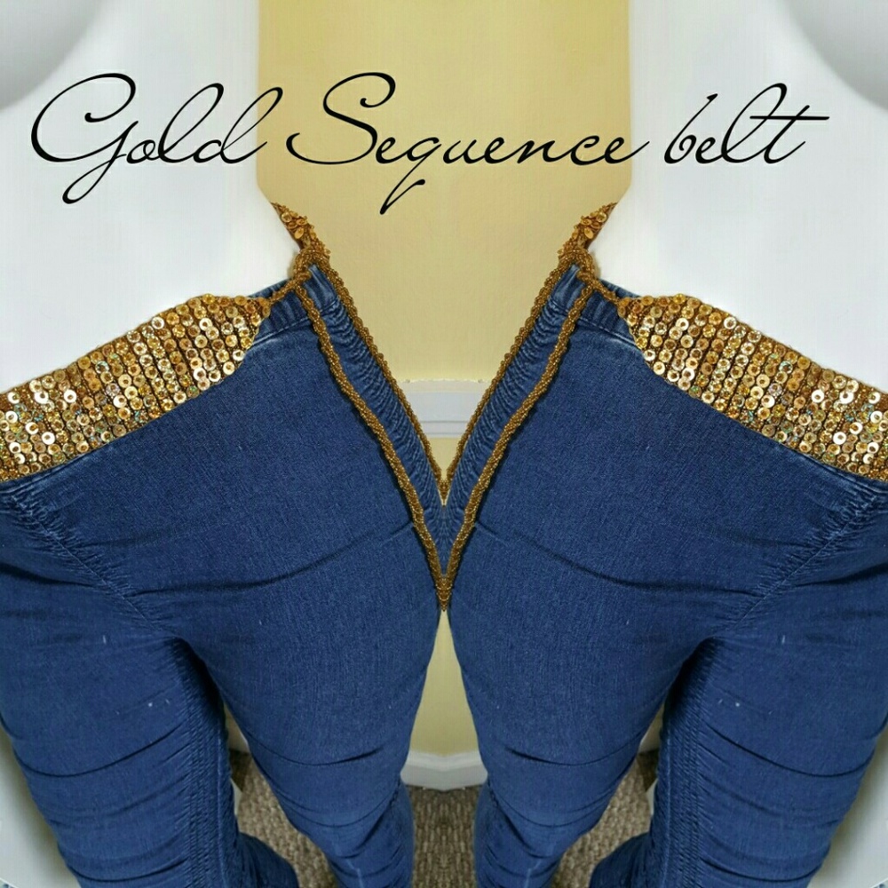 Vintage gold sequence tie belt.