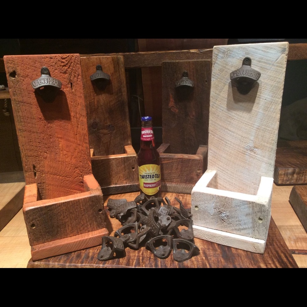 Hand crafted barn wood beer bottle opener.