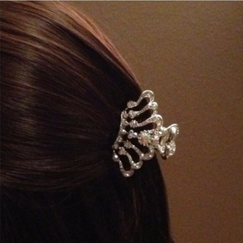 (2) two Rhinestone Crown Hair Clip - Picture 3 of 4