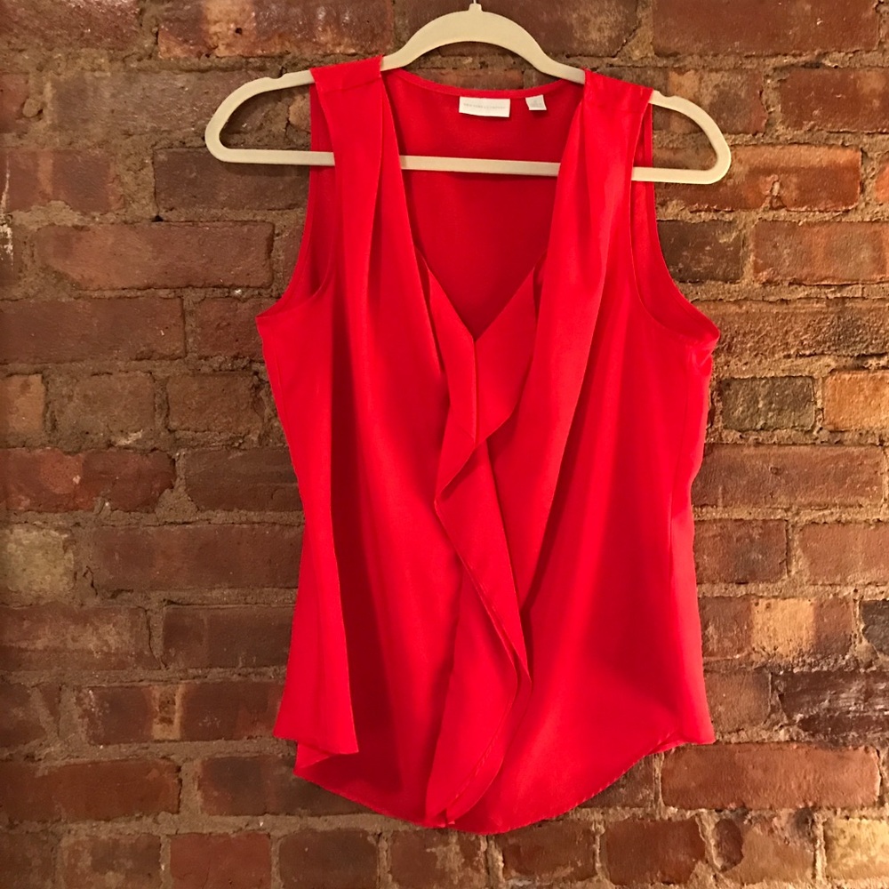Office to happy hour red sleeveless blouse!