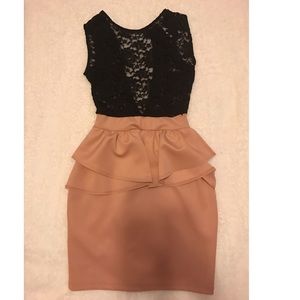 Black lace and salmon pink dress!