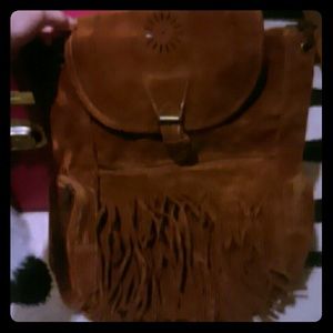 Faux suede fringe backpack purse