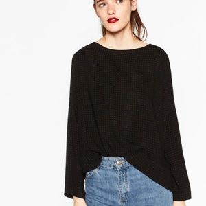 NWT Zara boat neck top with Embroidered polka dots