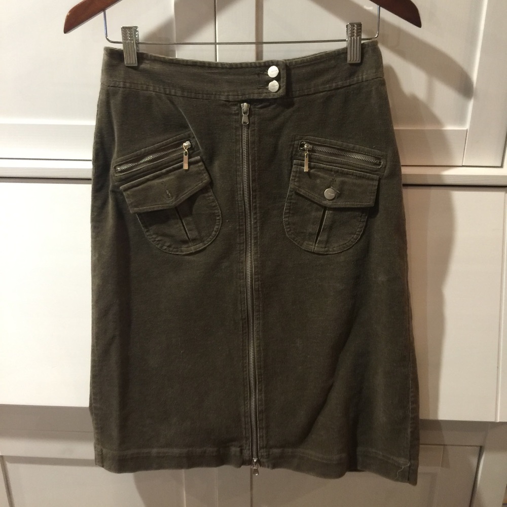 Corduroy zipper long skirt
