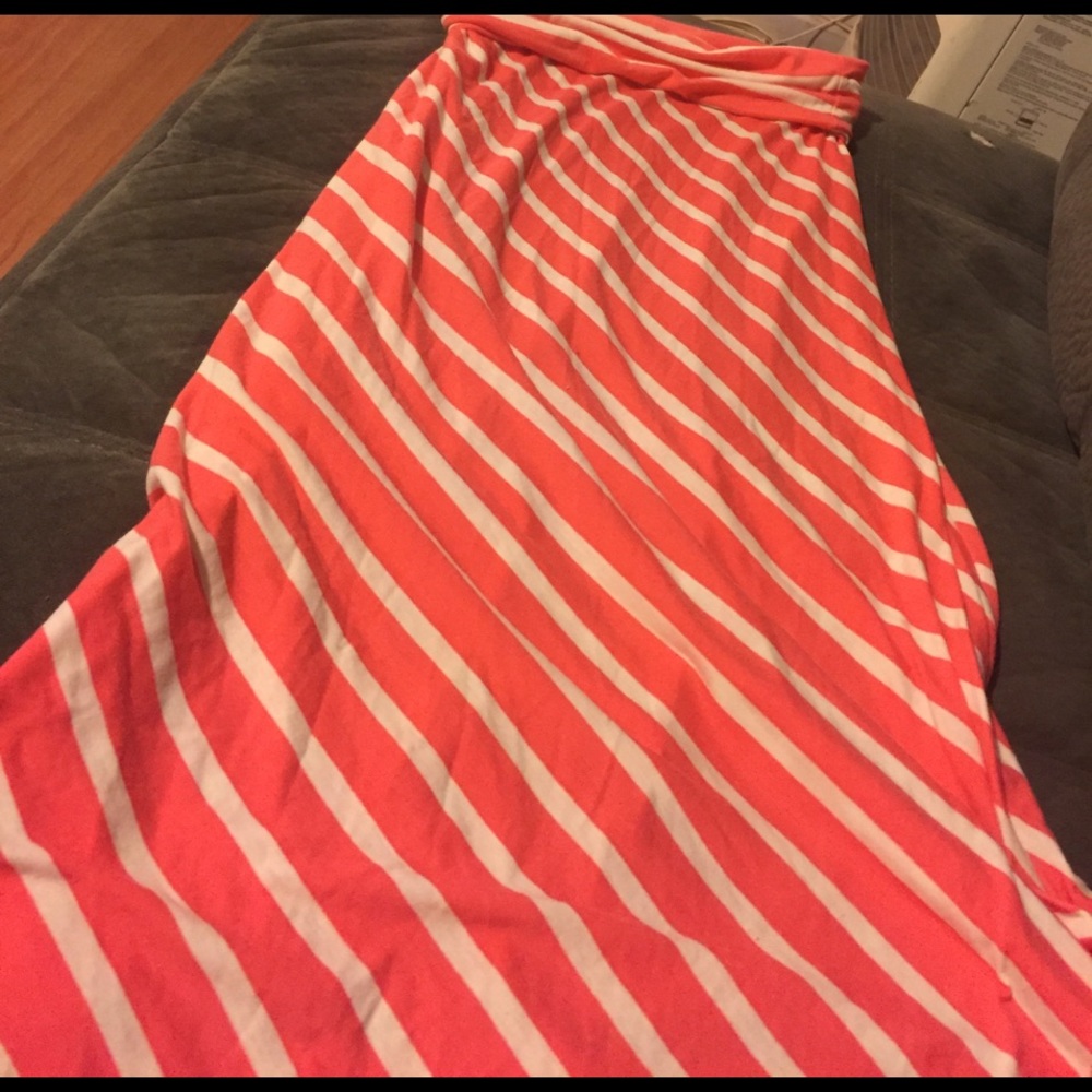 Peach pink and white maxi skirt