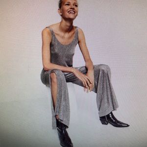 NEW ZARA SILVER WIDE LEG JUMPSUIT