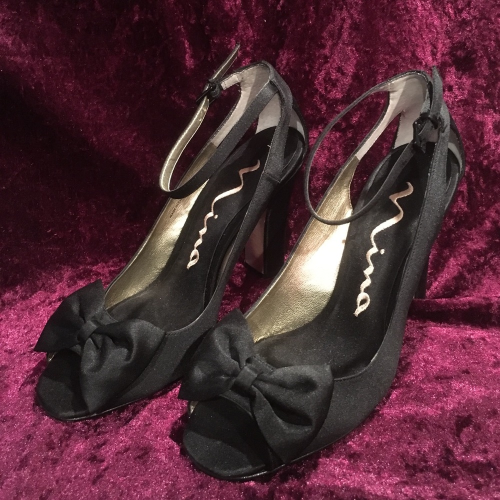 Nina black ankle strap heels
