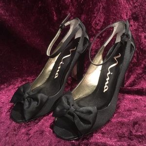 Nina black ankle strap heels