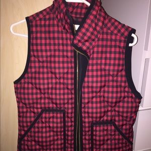 J. Crew black and red excursion puffer vest